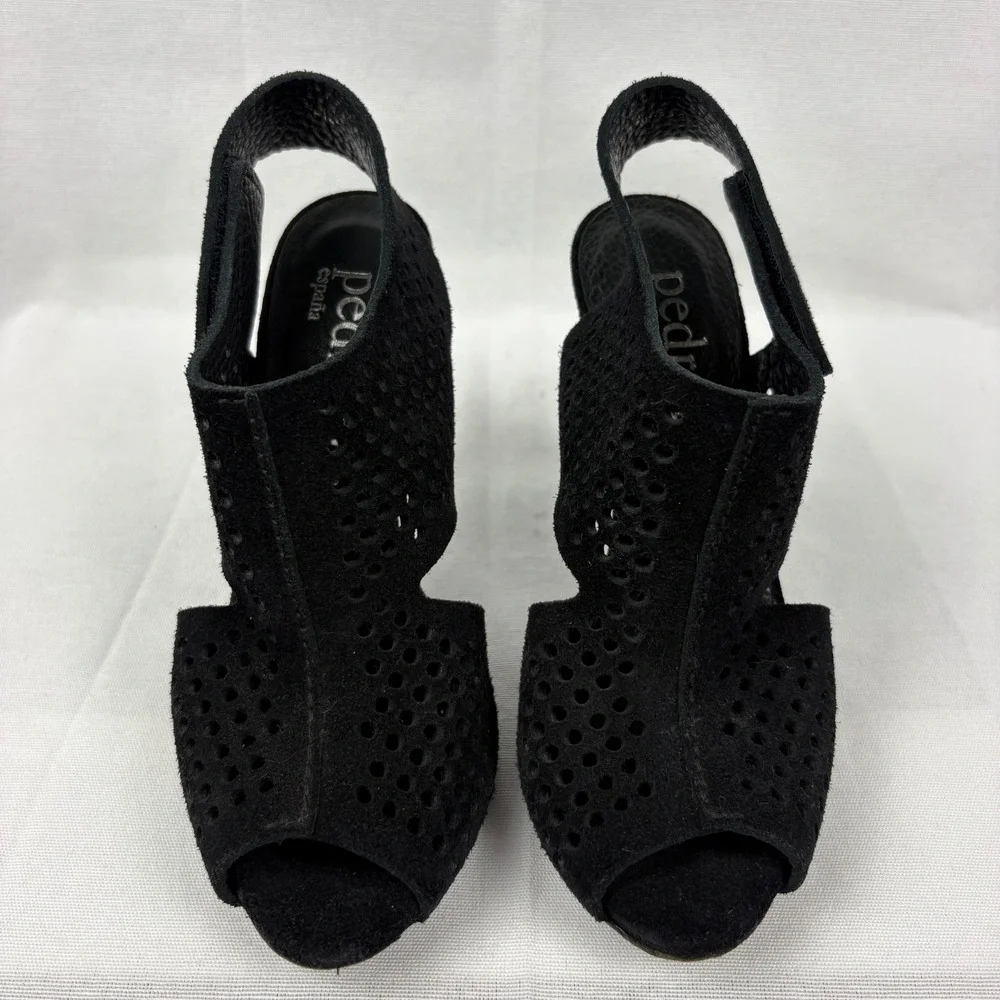 Pedro Garcia Samara Open Toe Perforated Slingback Heel Suede Size EU 35.5/US 5.5